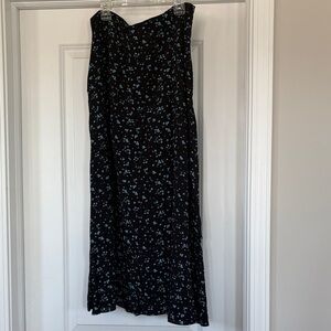 Mango Black Midi Skirt with Light Blue Floral Print